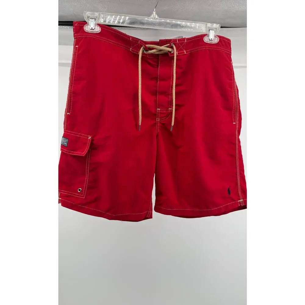 Polo Ralph Lauren Red Swim Trunks Board Shorts Nylon Lined Coastal Prep L